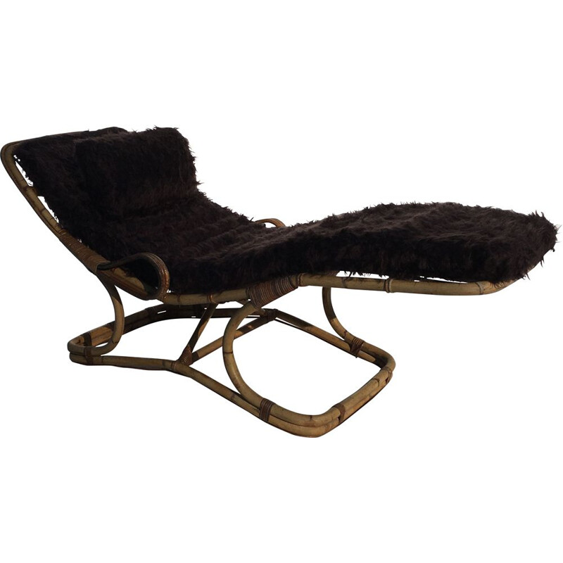 Vintage rattan sun lounger 1960