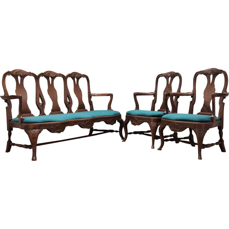 1970 Chippendale walnut wood vintage living room set