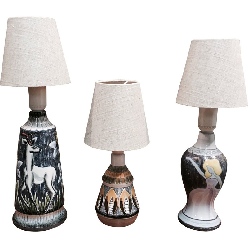 Trio of vintage ceramic lamps Scandinavian Design 1960