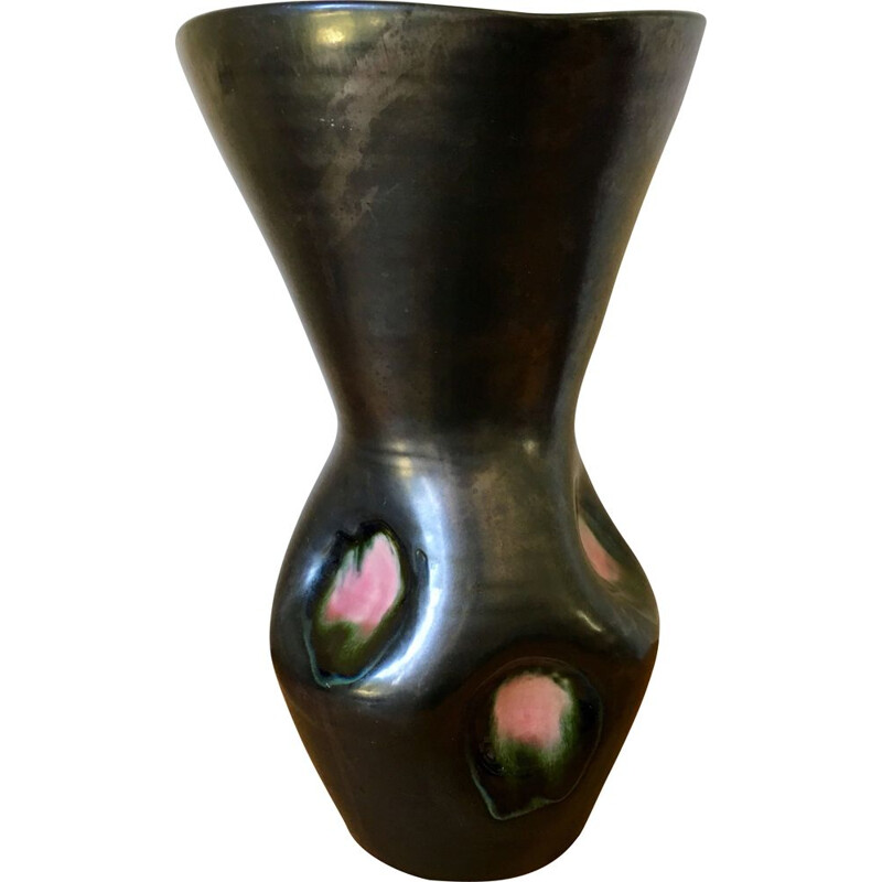 Vase in pink and black enamelled Vintage Ceramics