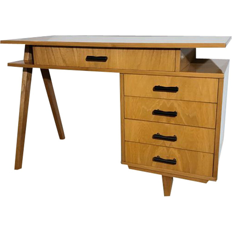 Vintage double-sided fruitwood desk 1950 