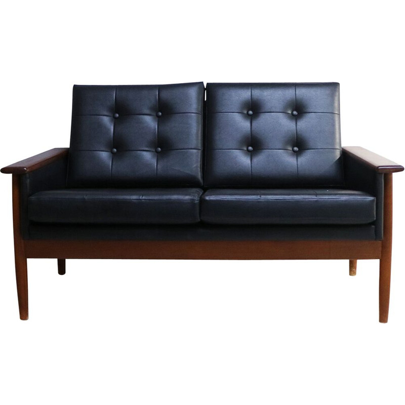 Vintage 2 seater sofa in black Danish leatherette 1960