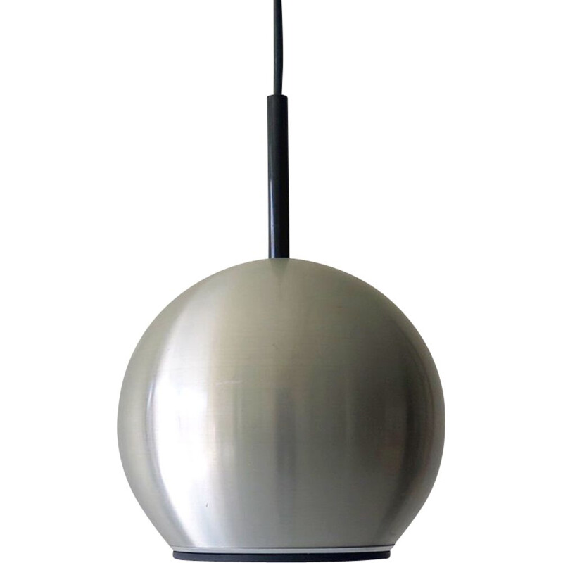 Aluminium pendant lamp mid century, black plastic edge 1980s