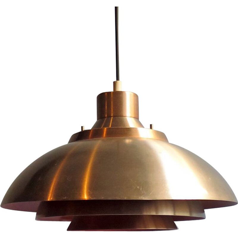 Vintage scandinavian golden and orange aluminium pendant lamp 1950