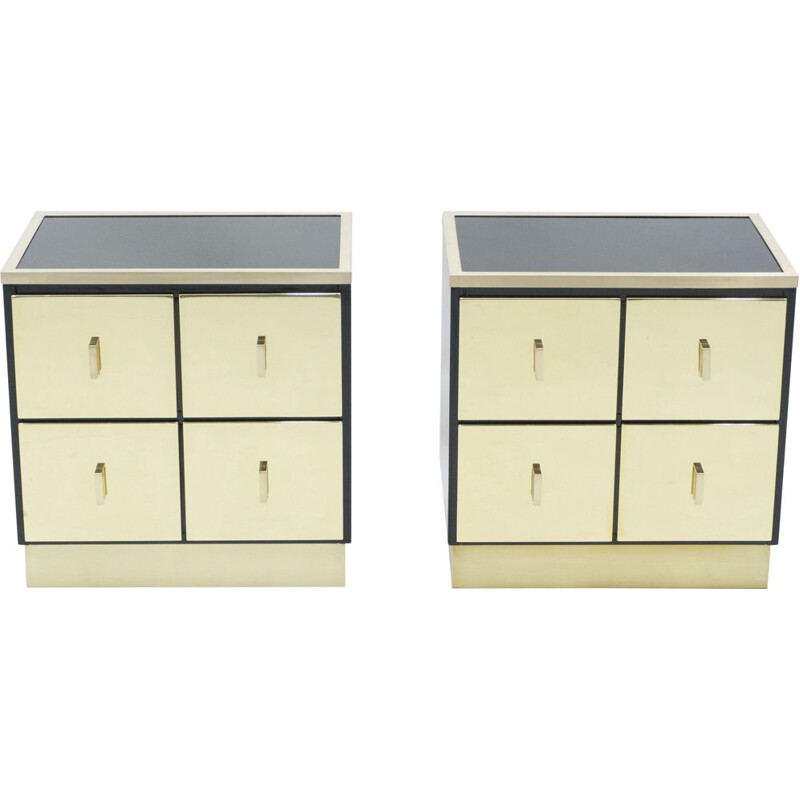 Pair of vintage lacquered brass bedside tables Luciano Frigerio Italy 1970