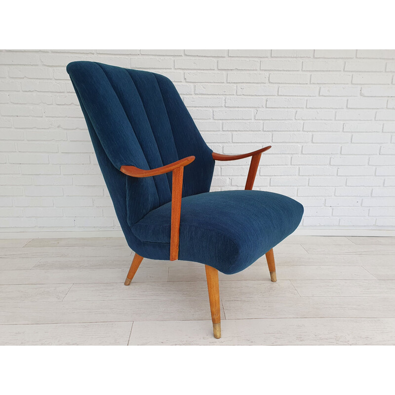 Danish vintage armchair, reupholstered, Trevira, teak wood 1970s