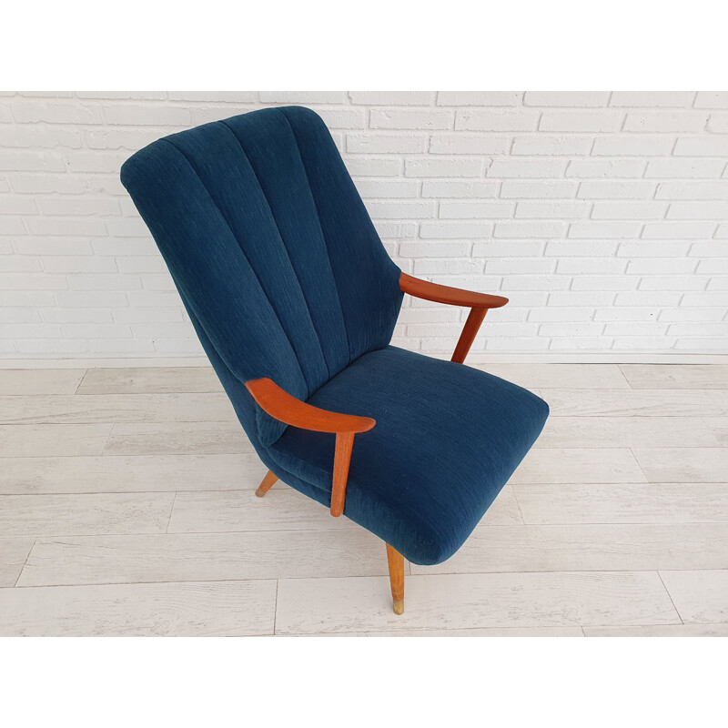 Danish vintage armchair, reupholstered, Trevira, teak wood 1970s