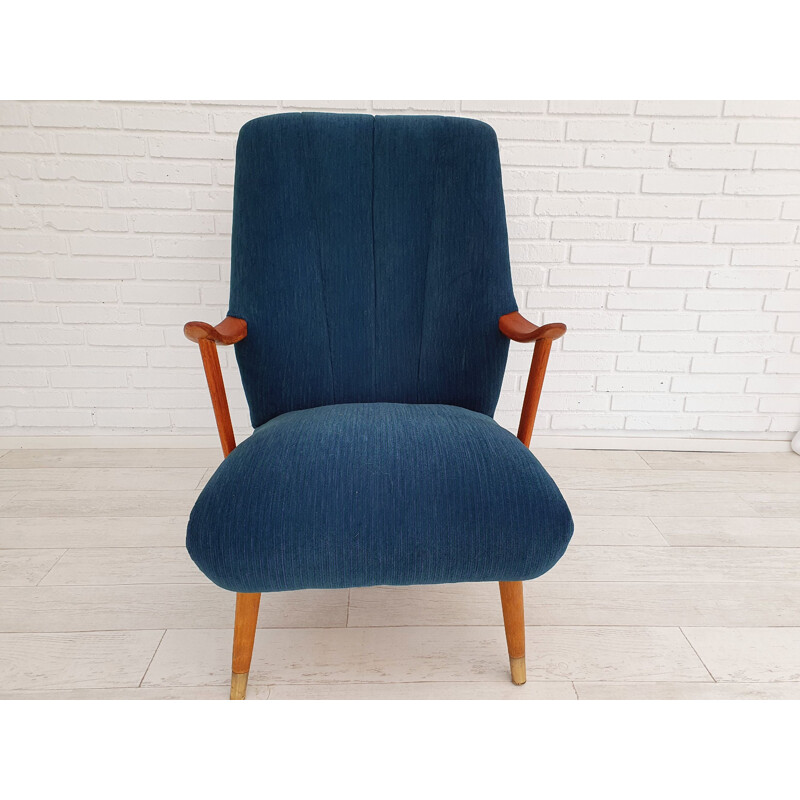 Danish vintage armchair, reupholstered, Trevira, teak wood 1970s