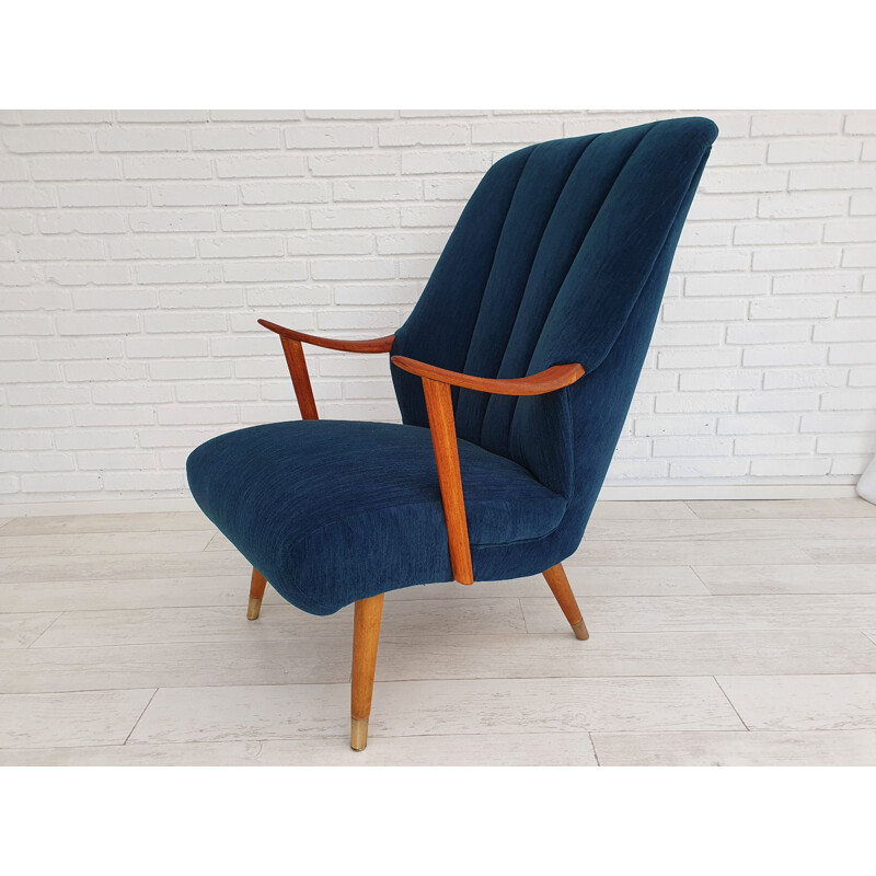 Danish vintage armchair, reupholstered, Trevira, teak wood 1970s