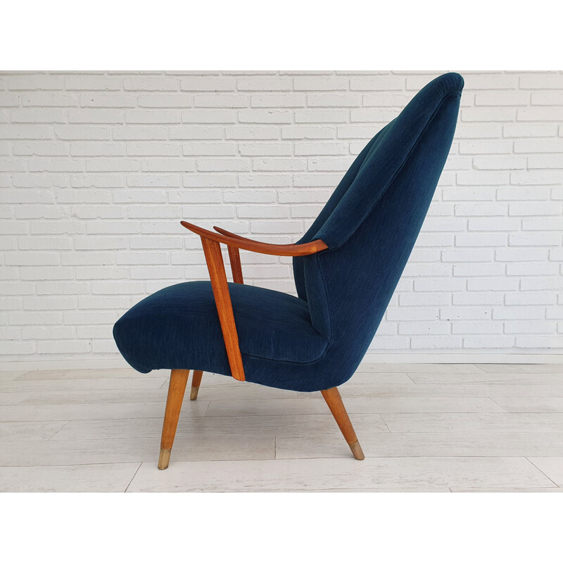 Danish vintage armchair, reupholstered, Trevira, teak wood 1970s