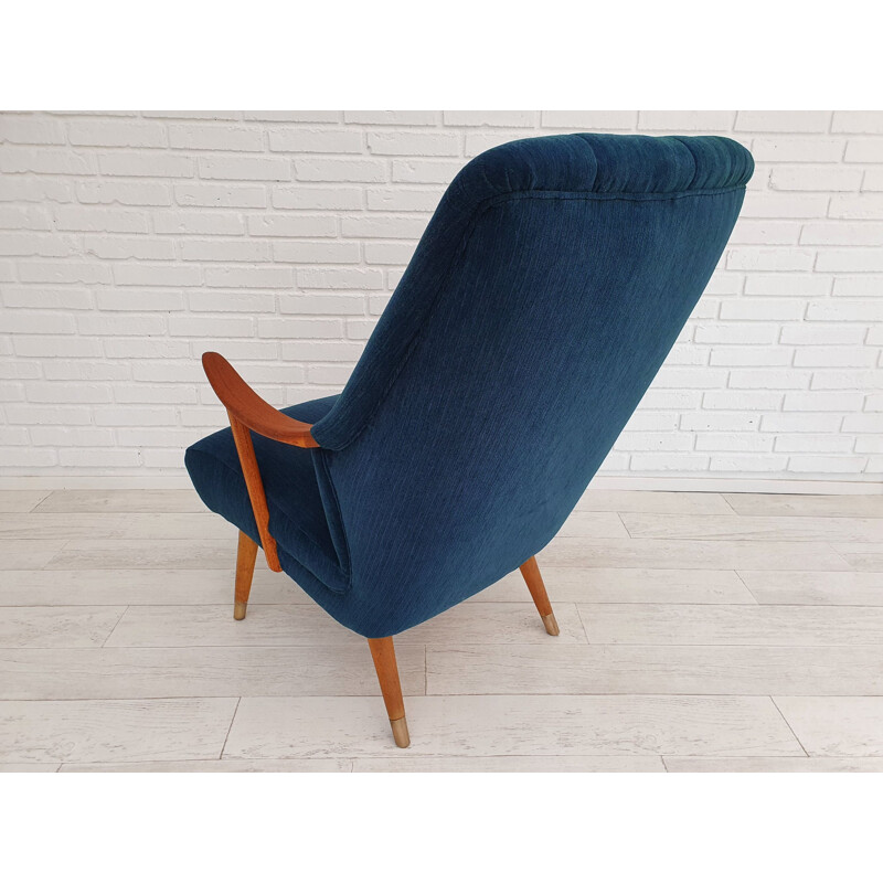 Fauteuil vintage danois, rembourré, Trevira, bois de teck 1970