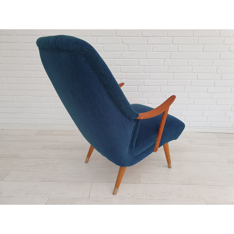 Danish vintage armchair, reupholstered, Trevira, teak wood 1970s