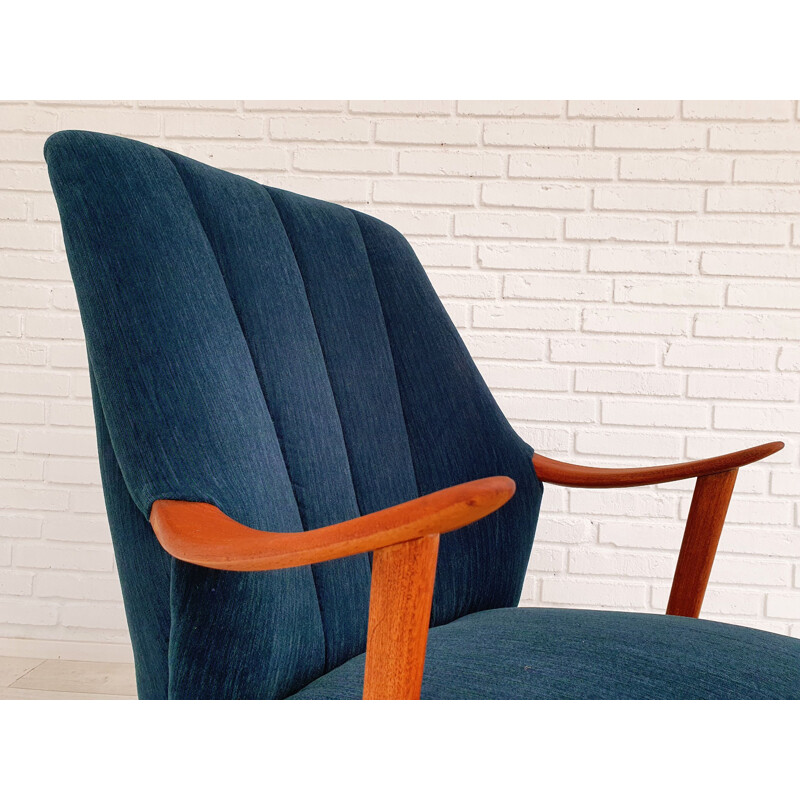 Danish vintage armchair, reupholstered, Trevira, teak wood 1970s