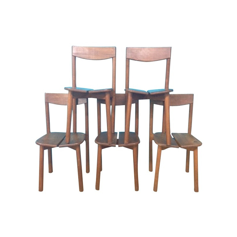 5 chairs in oak, Pierre-DELAYE GAUTIER - 1950s 