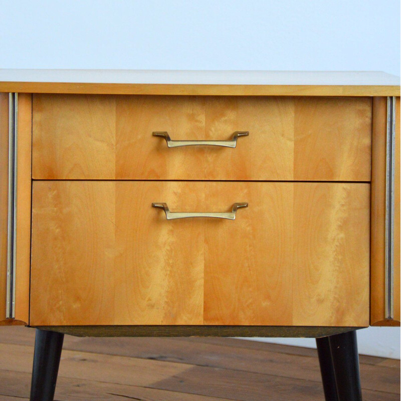 Pair of vintage bedside tables with blond veneer lacquered varnish 1960