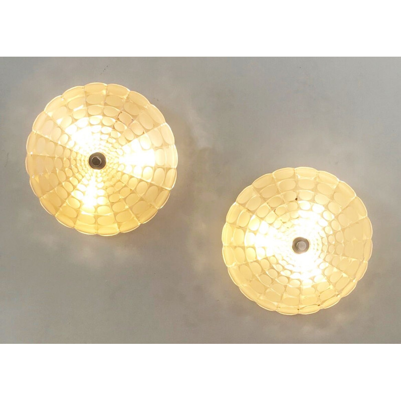 Paar vintage plafondlampen van chroom en glas