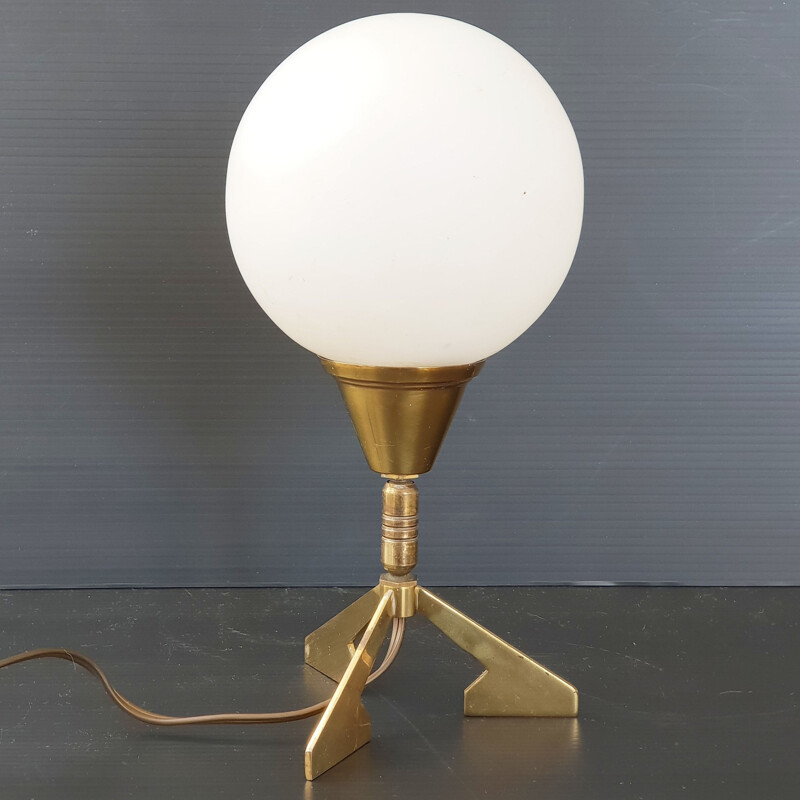 Lampe vintage tripode rotule du pied en laiton doré 1950