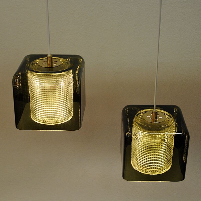 Ceiling or window pendant pair by Carl Fagerlund for Orrefors, mid century Sweden 1950s
