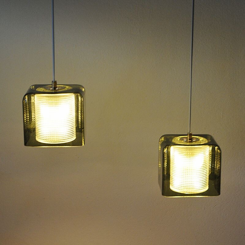 Ceiling or window pendant pair by Carl Fagerlund for Orrefors, mid century Sweden 1950s