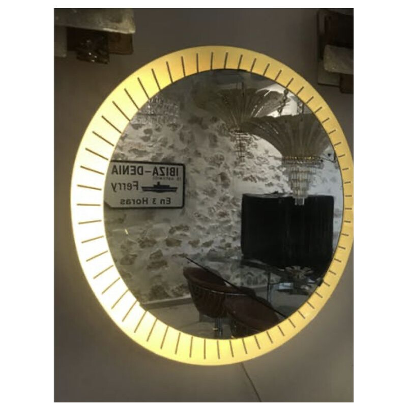 Vintage illuminated mirror, 1960 Italian stilnovo