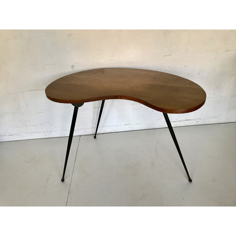 Table ou console vintage haricot, Plateau en plaquage de chêne 1950