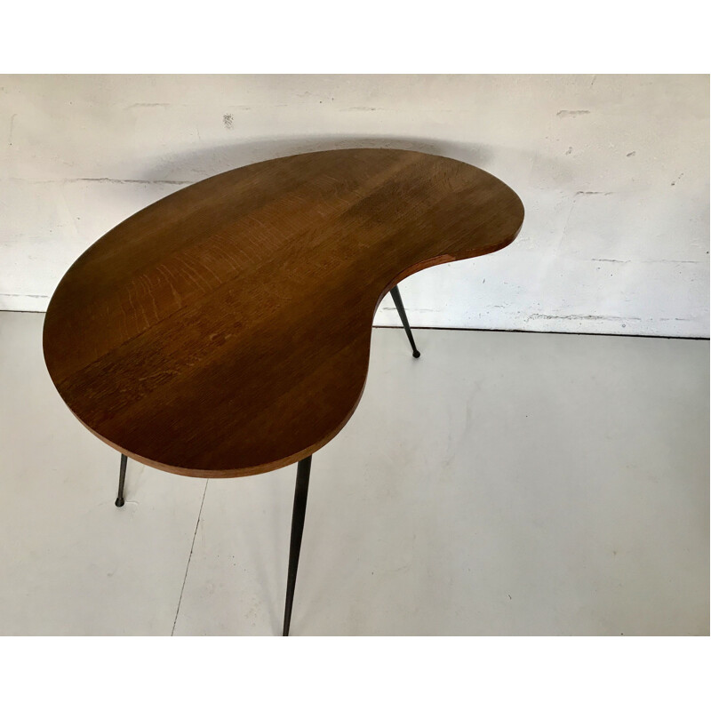 Table ou console vintage haricot, Plateau en plaquage de chêne 1950