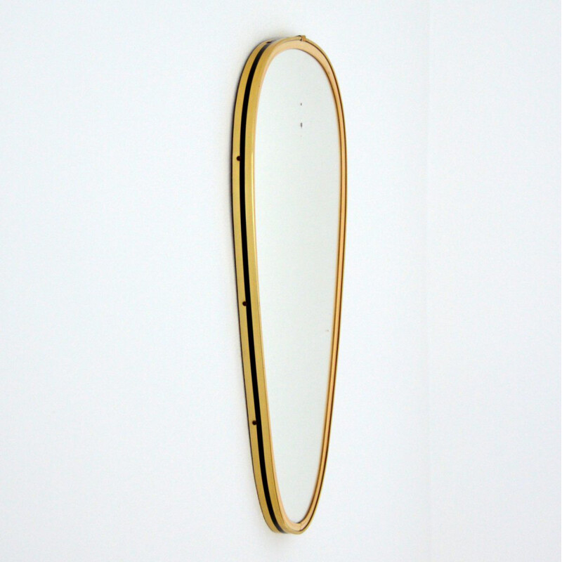 Vintage brass mirror wood panel 1960