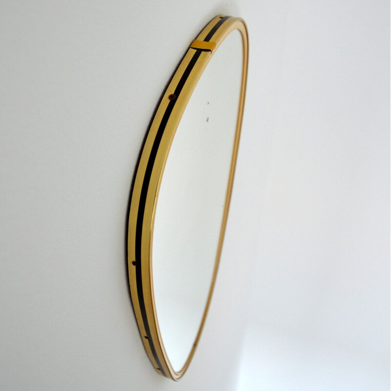 Vintage brass mirror wood panel 1960