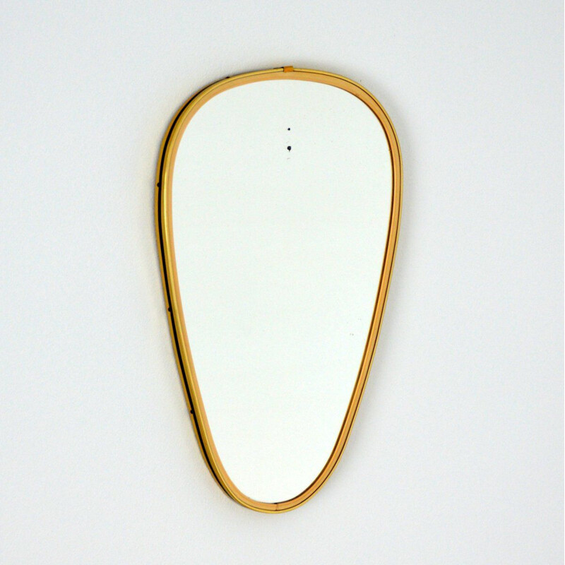 Vintage brass mirror wood panel 1960