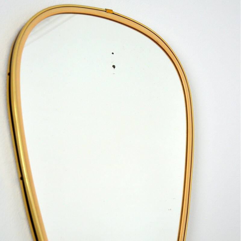 Miroir vintage laiton panneau en bois 1960
