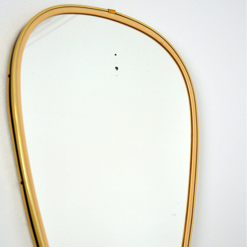 Vintage brass mirror wood panel 1960