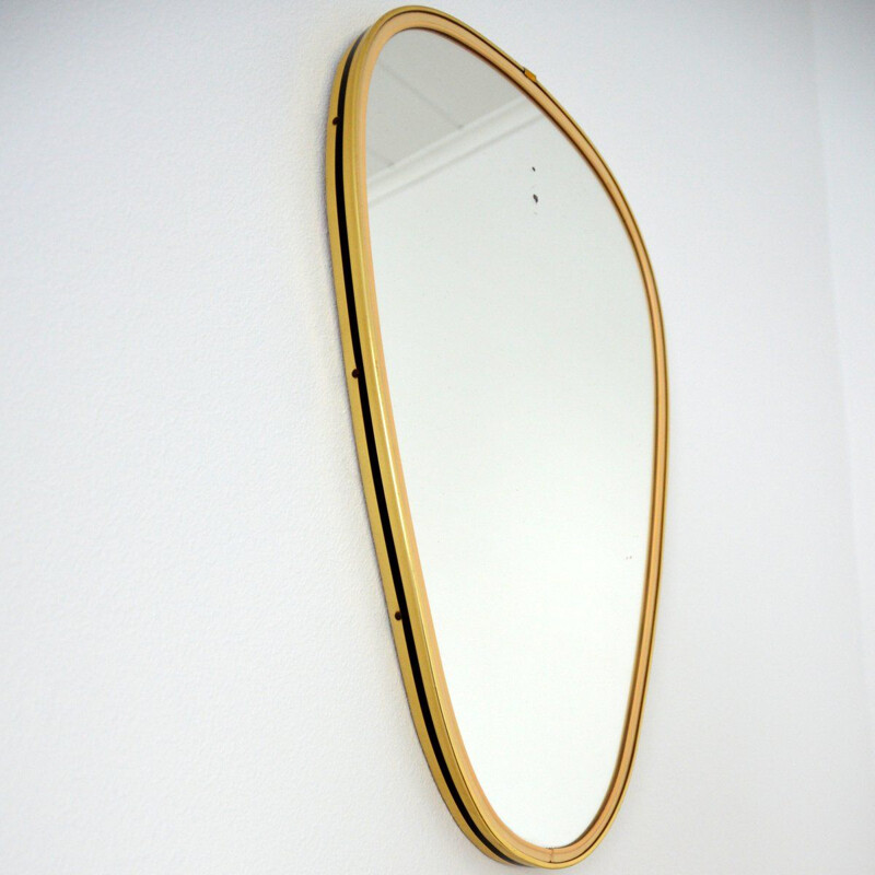 Vintage brass mirror wood panel 1960