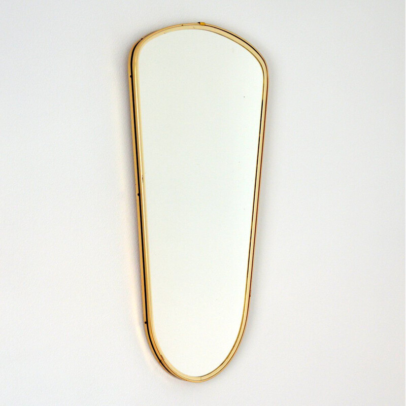 Vintage brass mirror wood panel 1960