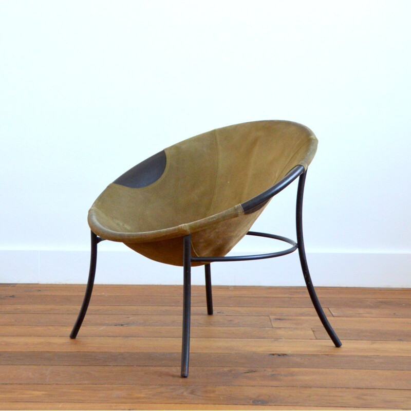 Fauteuil vintage Circle  Balloon chair en daim 1960s