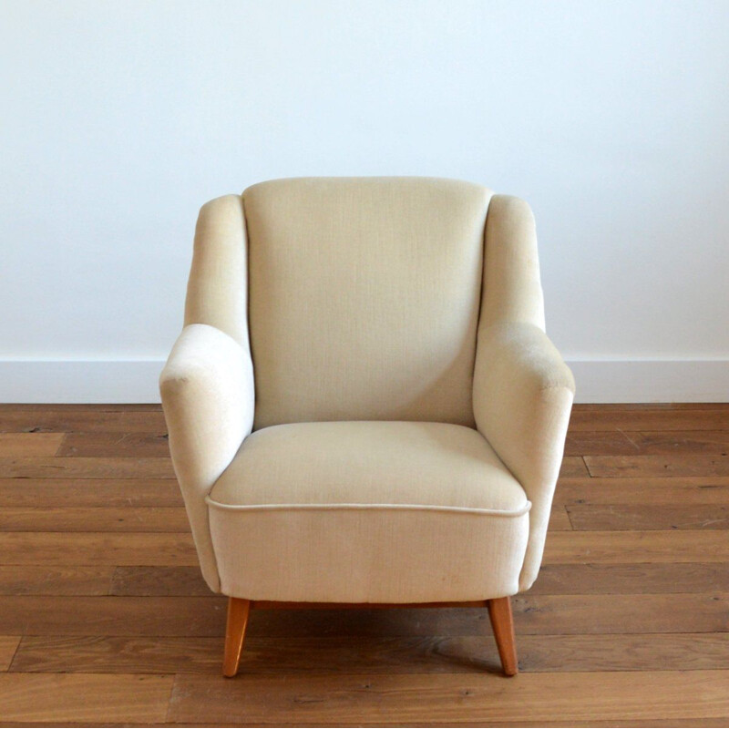 Vintage German cocktail shell armchair in beige velvet 1960 