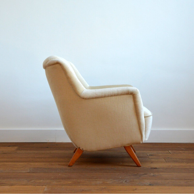 Vintage German cocktail shell armchair in beige velvet 1960 