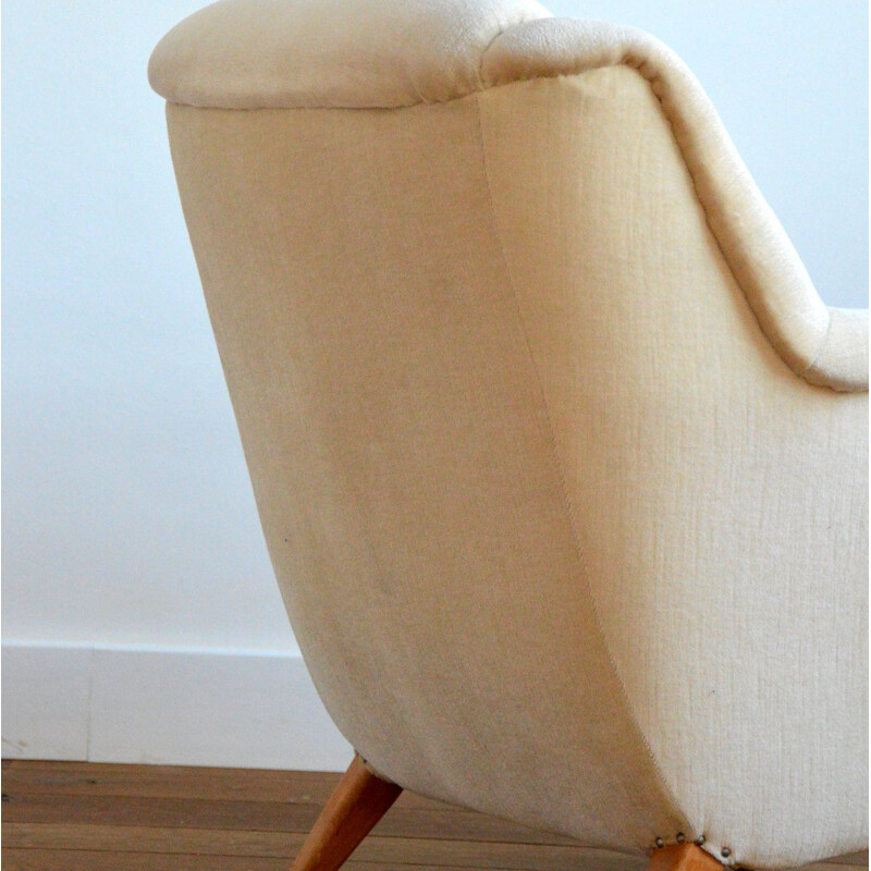 Vintage German cocktail shell armchair in beige velvet 1960 