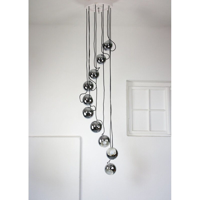 Chrome cascade chandelier Mid-century from Harvey Guzzini for Meblo, 1970s