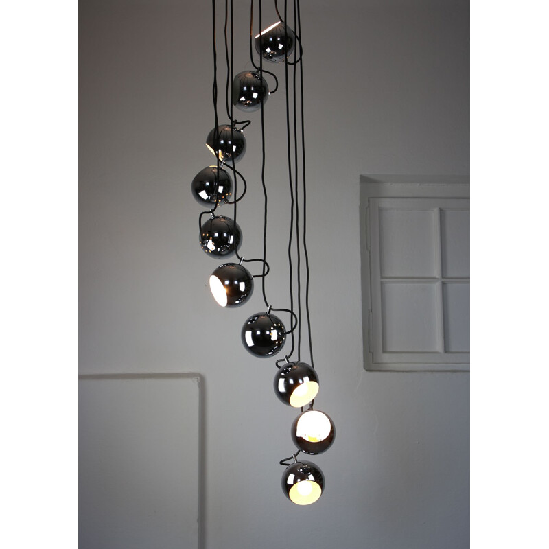 Chrome cascade chandelier Mid-century from Harvey Guzzini for Meblo, 1970s