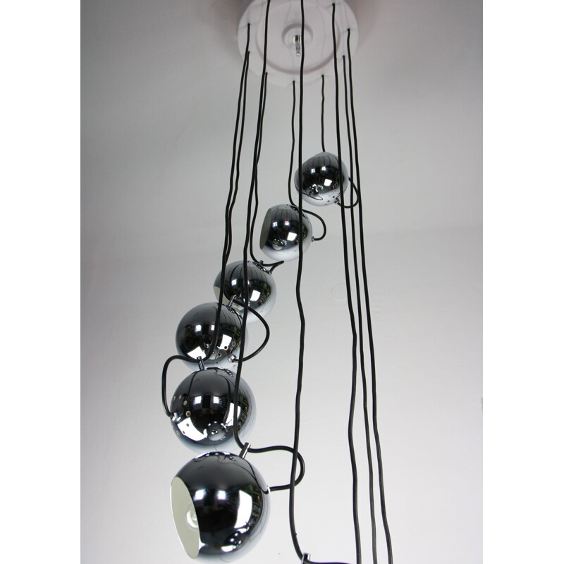 Chrome cascade chandelier Mid-century from Harvey Guzzini for Meblo, 1970s