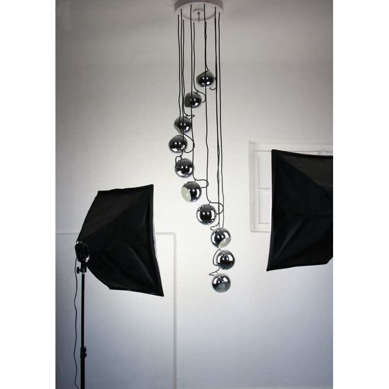 Chrome cascade chandelier Mid-century from Harvey Guzzini for Meblo, 1970s