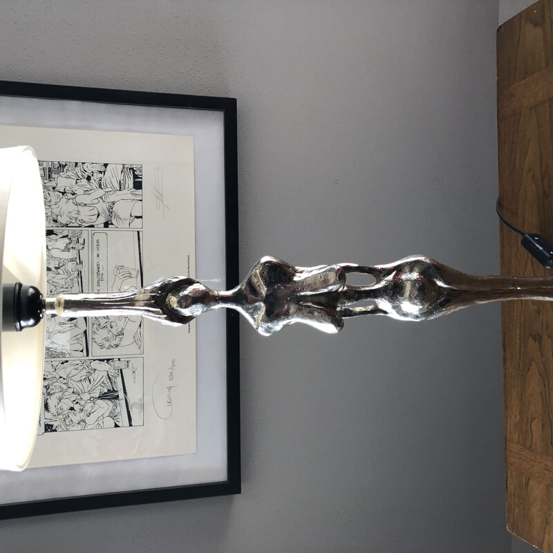 Lampe vintage fondica  'Les Héritiers' en bronze argenté 1980 