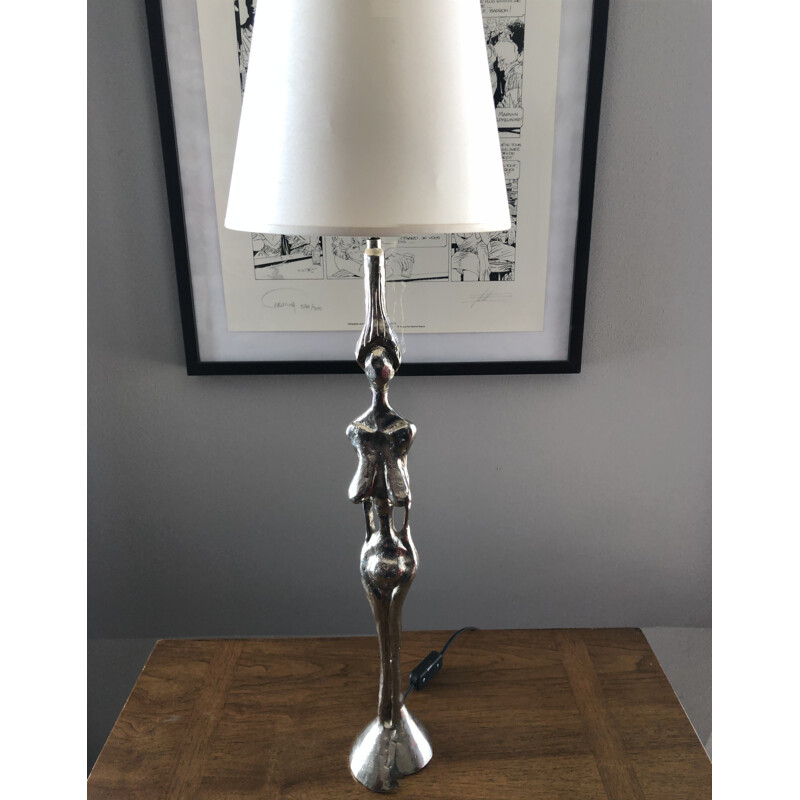 Lampe vintage fondica  'Les Héritiers' en bronze argenté 1980 