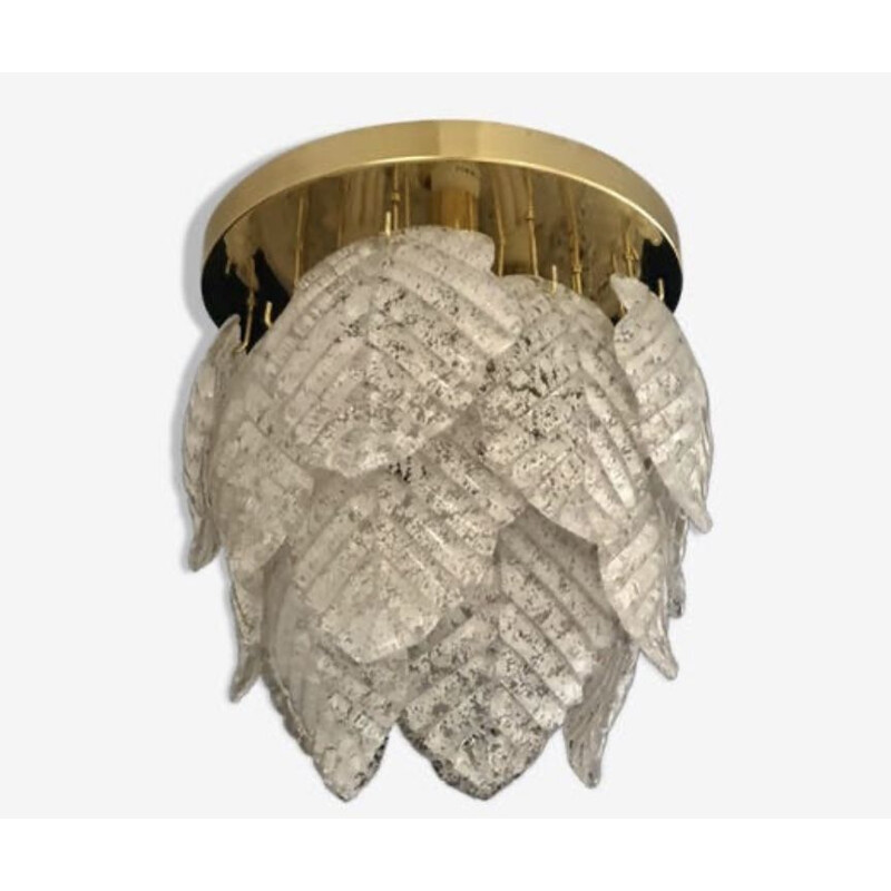 Vintage hanging lamp Mazzega leaf ice frost, 1970