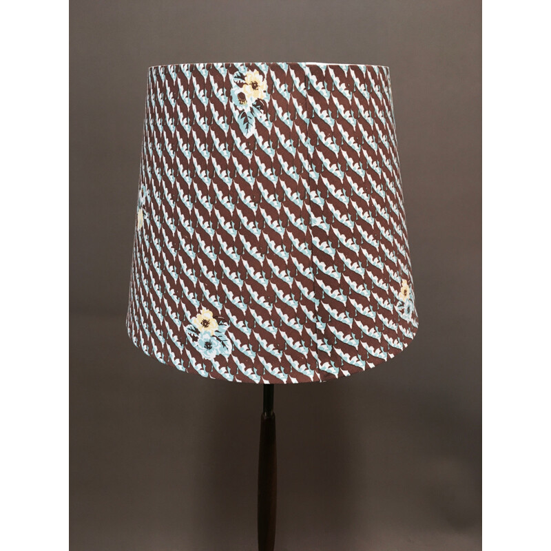 Vintage teak floor lamp Brass Scandinavian fabric 1950