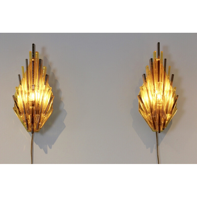 Pair of Lyskjaer Belysning wall lamps in acrylic, Claus BOLBY - 1960s