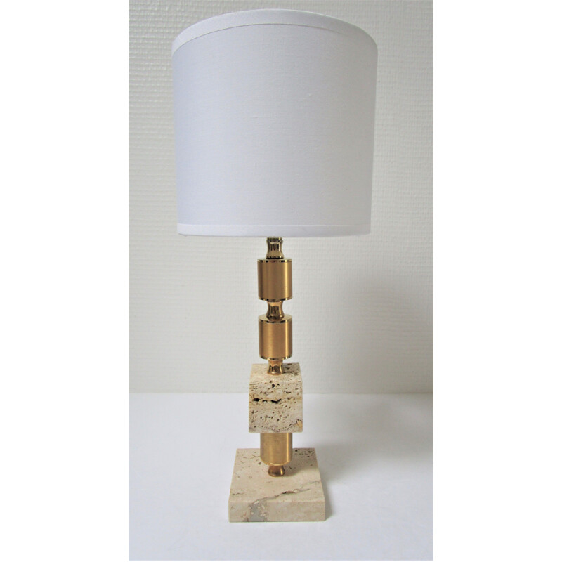 Vintage lamp in travertine and gilded steel 1970