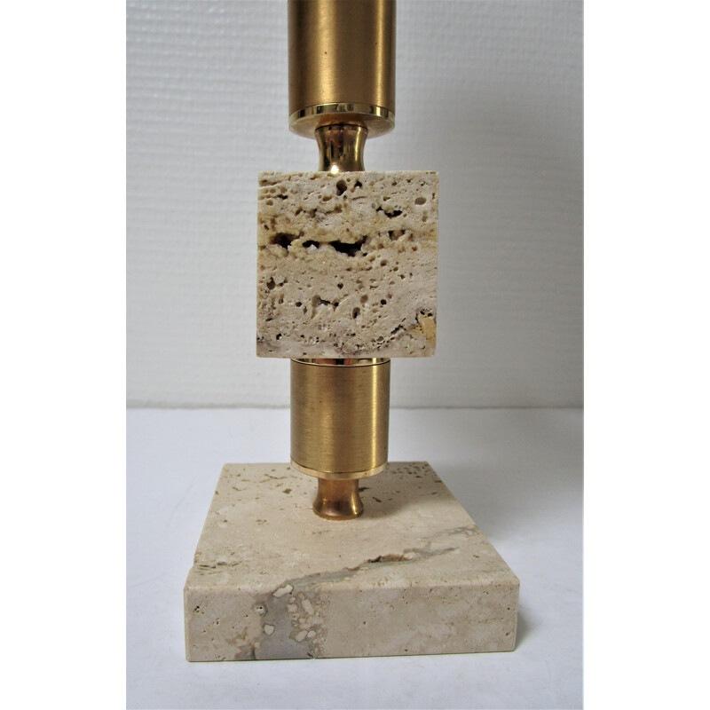 Vintage lamp in travertine and gilded steel 1970