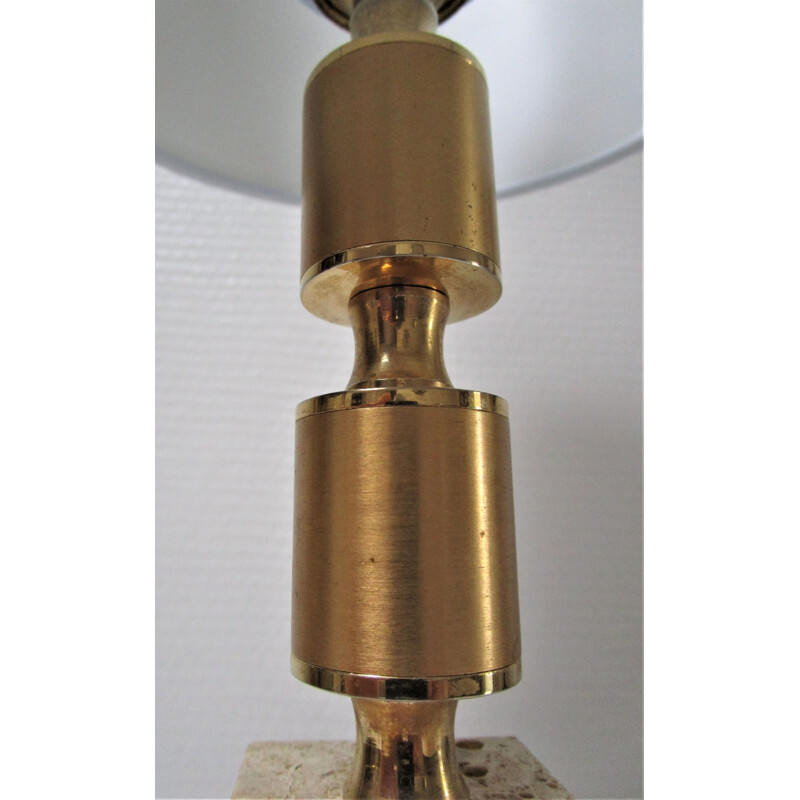 Lampe vintage en travertin et acier doré 1970