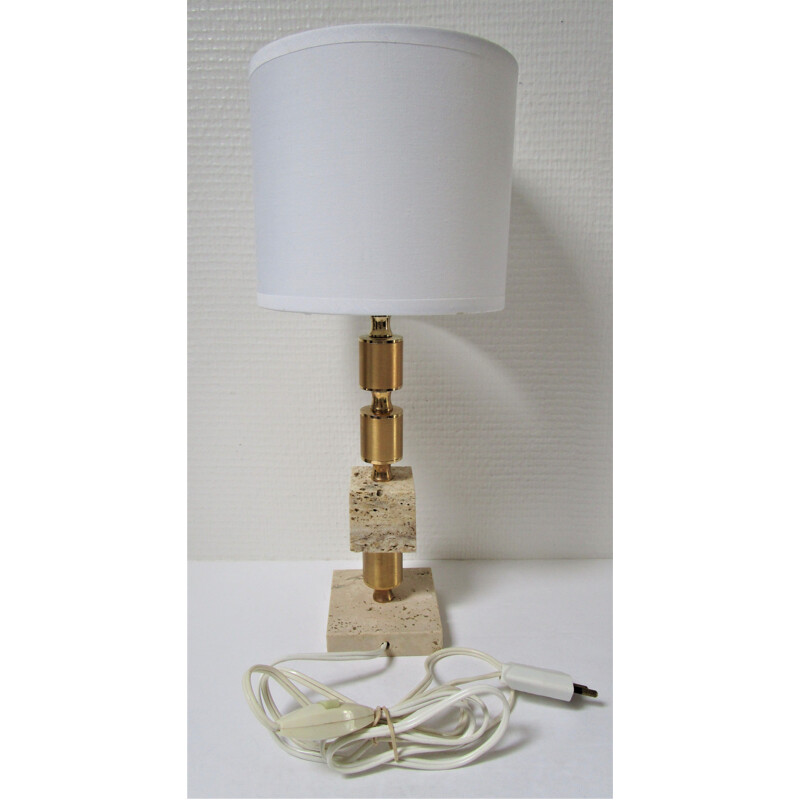 Vintage lamp in travertine and gilded steel 1970